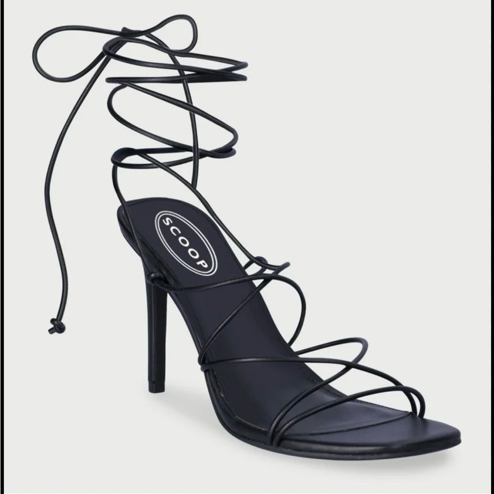 Scoop Black Lace-Up Strappy Heeled Sandals